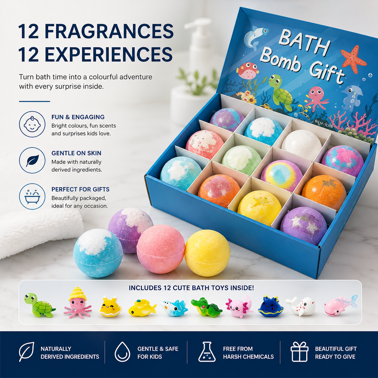 🔥 Limited Time – Save 70% Today🏆Gentle Kids Bath Bomb Set – Food-Grade Colors, Surprise Toys & Fun Bath Time Adventures