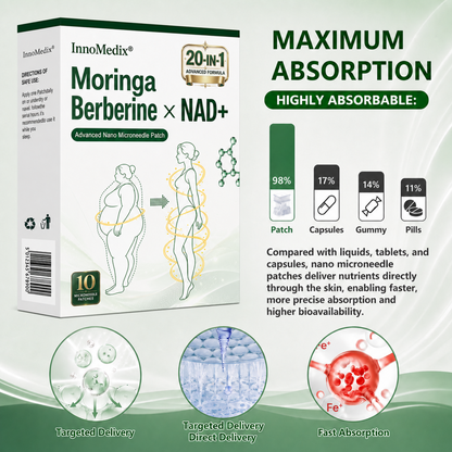 InnoMedix® Moringa Berberine x NAD+ 20-IN-1 Advanced Nano Microneedle Patch( 𝐉𝐮𝐬𝐭 𝐨𝐧𝐜𝐞 𝐚 𝐝𝐚𝐲, 𝐯𝐢𝐬𝐢𝐛𝐥𝐞 𝐜𝐡𝐚𝐧𝐠𝐞𝐬 𝐢𝐧 𝟕 𝐝𝐚𝐲𝐬)