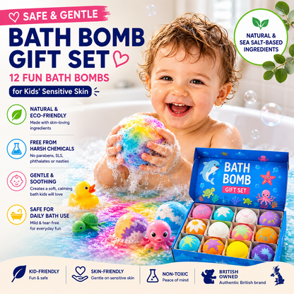 🔥 Limited Time – Save 70% Today🏆Gentle Kids Bath Bomb Set – Food-Grade Colors, Surprise Toys & Fun Bath Time Adventures